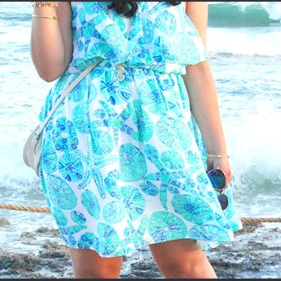 Womens Lilly Pulitzer for Target Aqua Blue Sea Urchin Ruffle Sun Dress Plus 1X - Picture 1 of 6